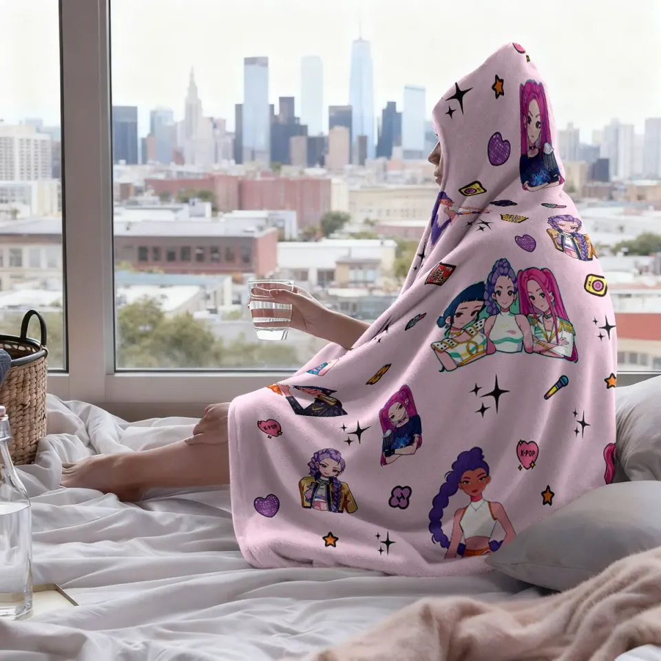 K-Pop Demon Hunters Printed Hooded Blanket, Soft and Warm