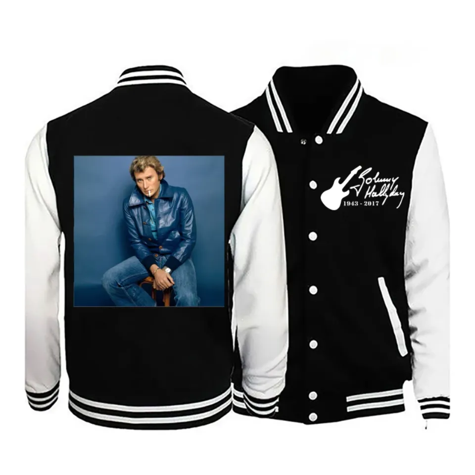2025 Johnny Hallyday New Men's Long-Sleeved Casual Bomber Jacket Baseball Uniform Jacket