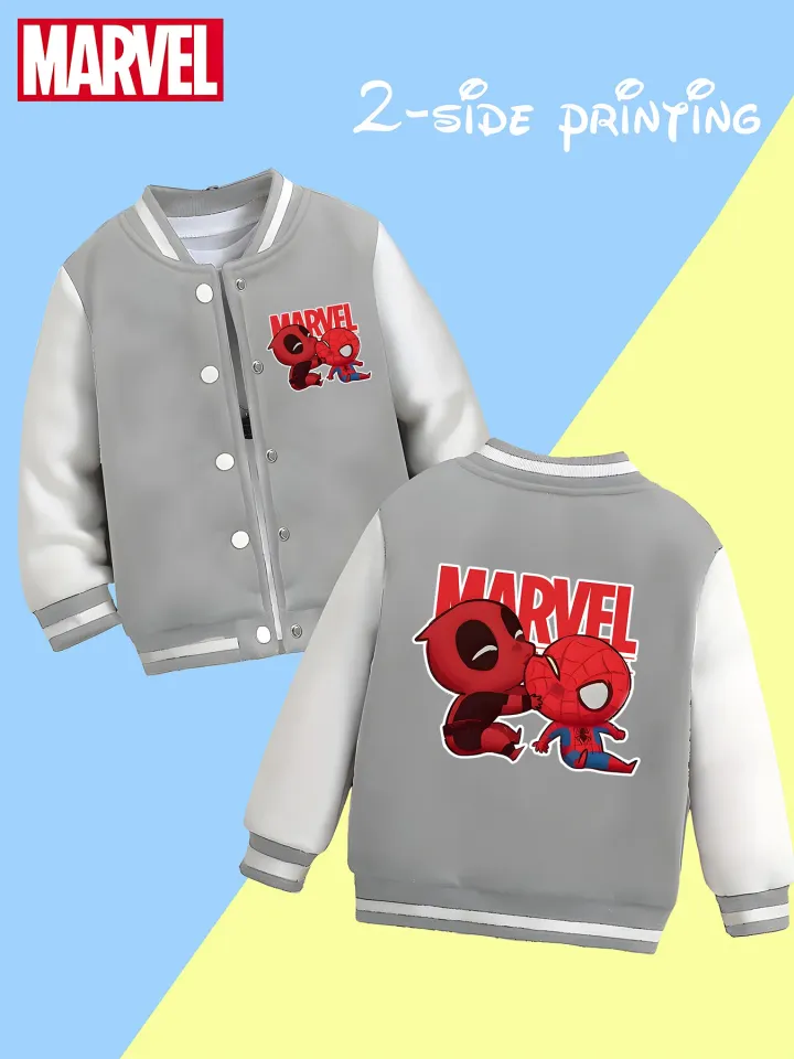 Marvel Boys' Baseball Jacket - Deadpool and Spider-Man Reversible Pattern, Soft Fabric