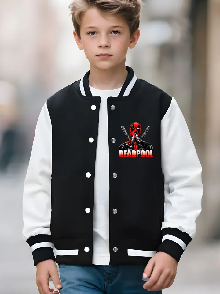 Marvel Boys Baseball Jacket - Deadpool's cool double sword pattern, unique personality, super cool for outdoor adventures