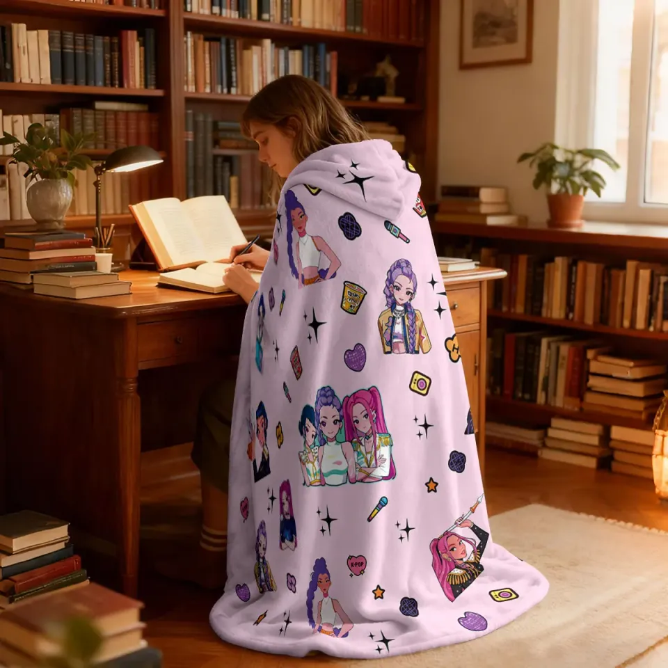 K-Pop Demon Hunters Printed Hooded Blanket, Soft and Warm