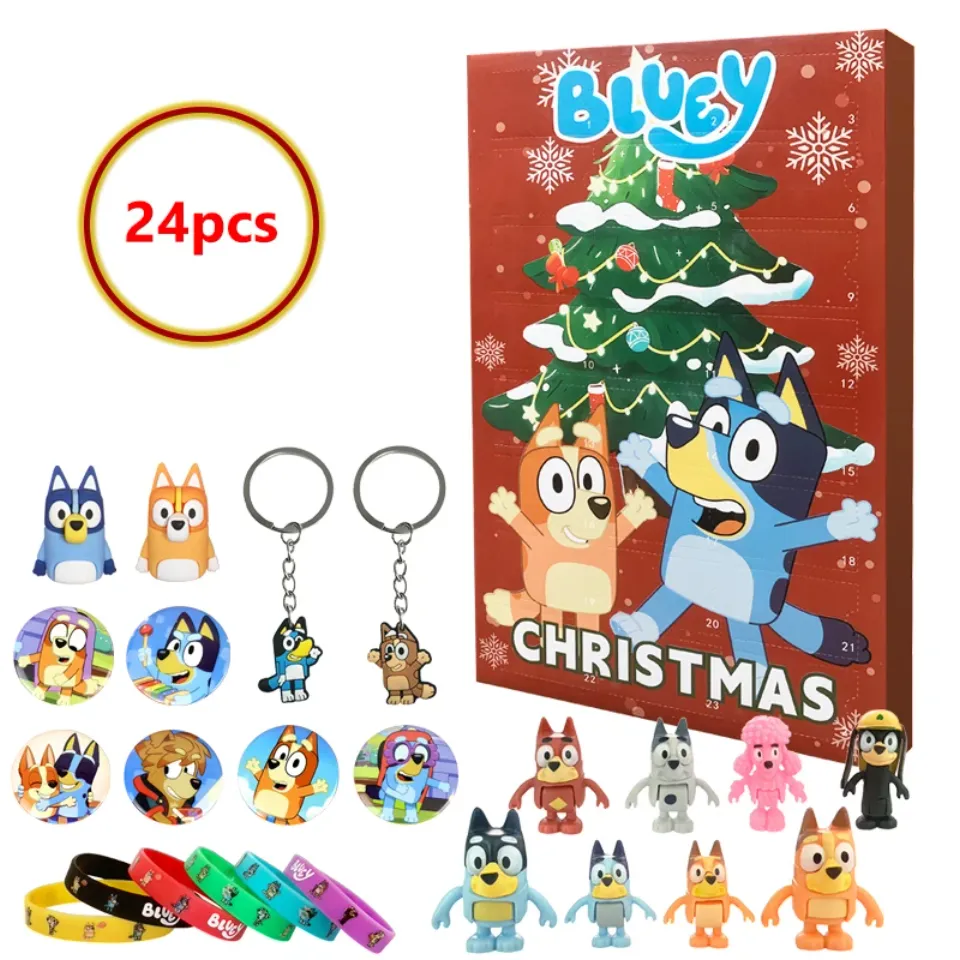 BlueyDad Bingo Advent Calendar Anime Figure Model Dolls Badge Keychain Children Holiday Christmas Countdown Calendar Blind Box Toys