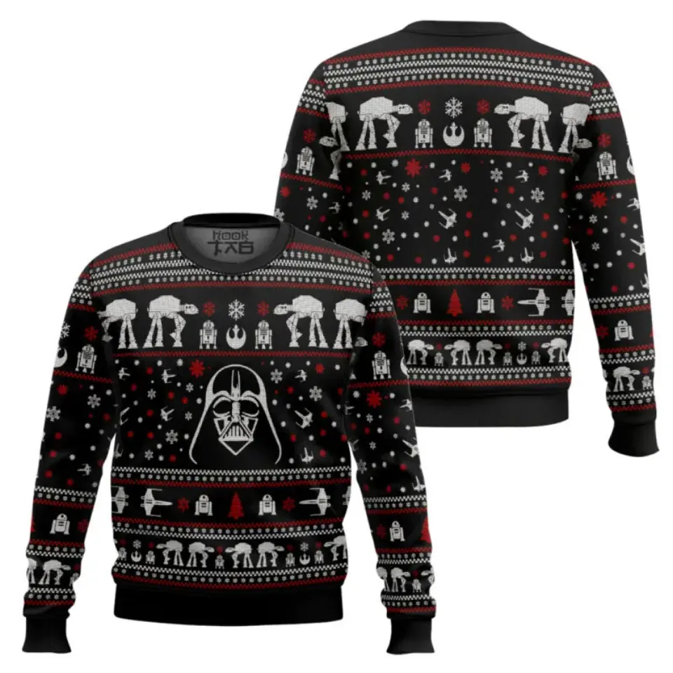 Darth Vader Pattern Ugly Christmas Sweater Funny Holiday Party Pullover Winter Warm Cozy Vintage Jumper for Men Xmas Gift 2026