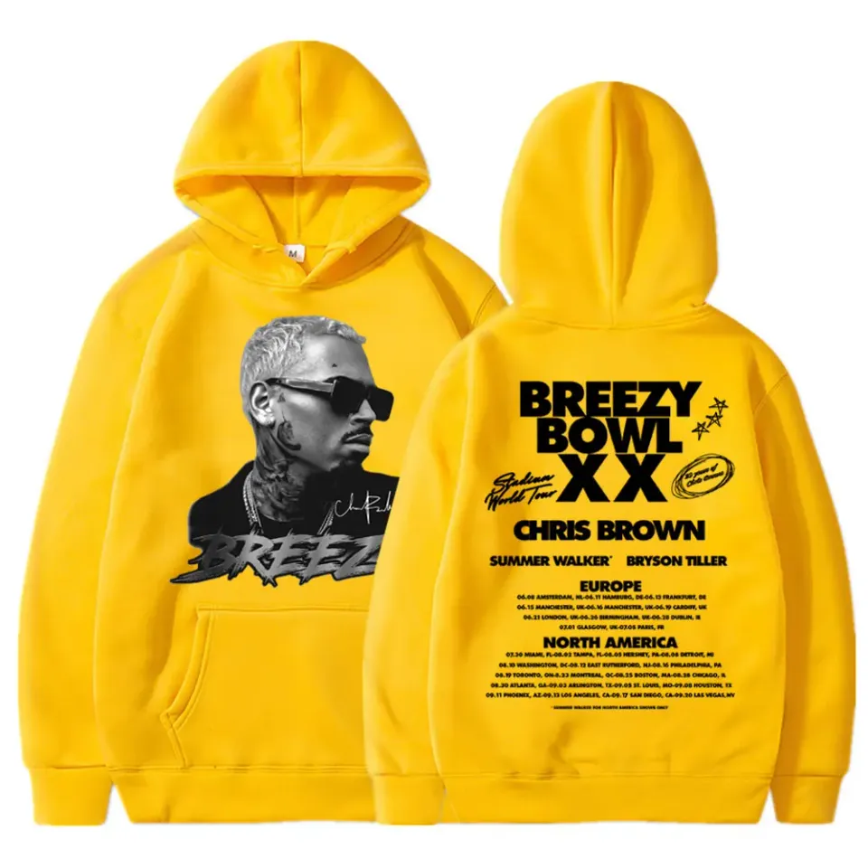 Chris Brown Breezy Bowl XX 2025 Concert Tour Hoodie Hip Hop Retro Men Women Sweatshirt Oversized Fleece Warm Pullover Streetwear