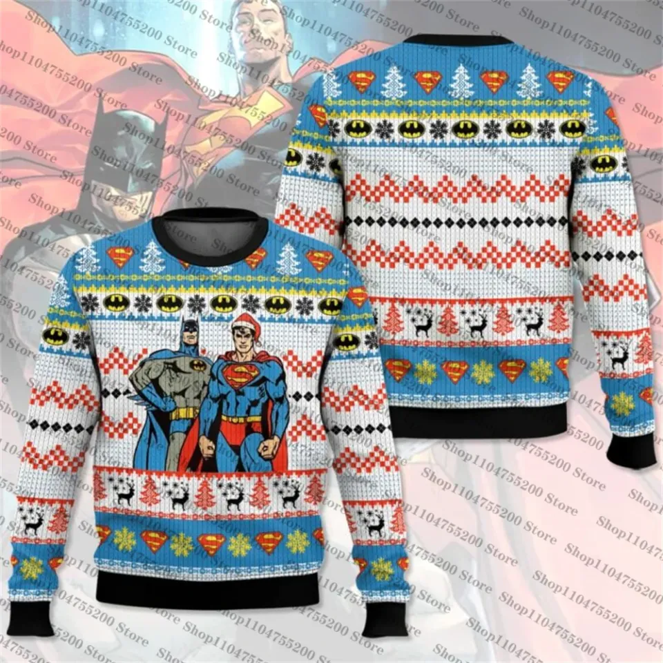 Superman And Batman Brothers Christmas Logo Ugly Christmas Sweater 2026 New Pullover Sweatshirt Long Sleeve Snowflake Design