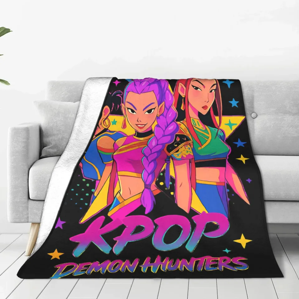 Warm BlanketKids Travel K pop Demon Hunters Throw Blanket  Flannel Bedspread For Outdoor Comfortable Sofa Bed Cover