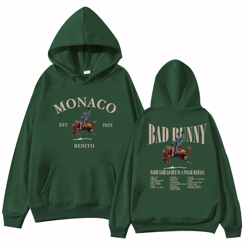 Bad Bunny Monaco Hoodie Harajuku Pullover Tops Sweatshirt Fans Gift