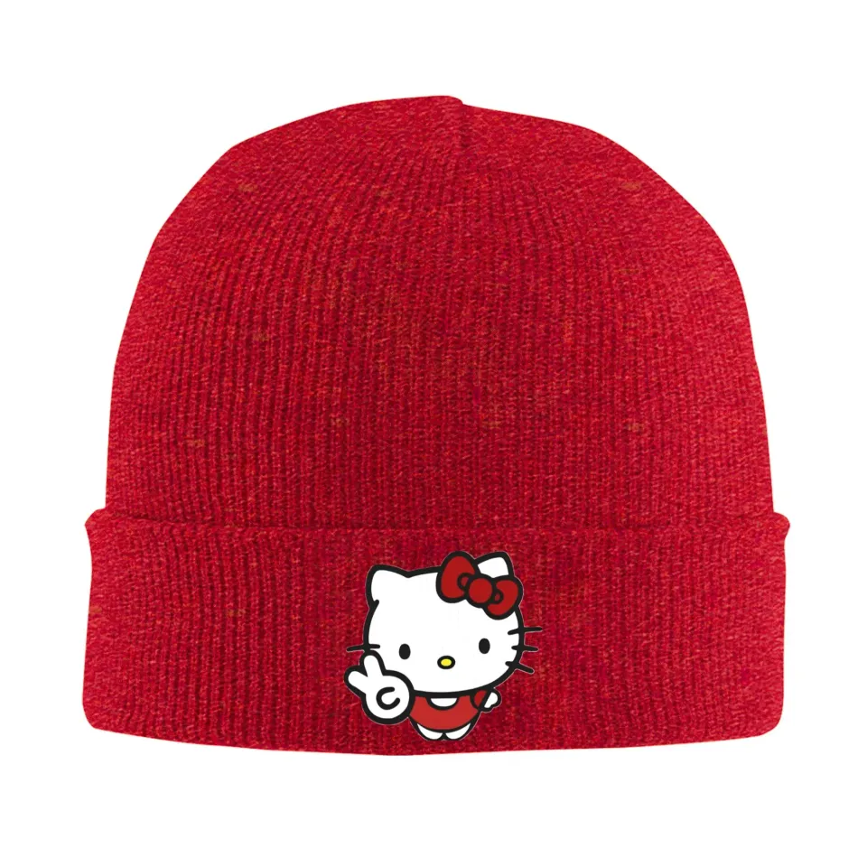 Peace Sign Hello Kitty Knit Beanie Hats - Unisex Winter Graphic Cap