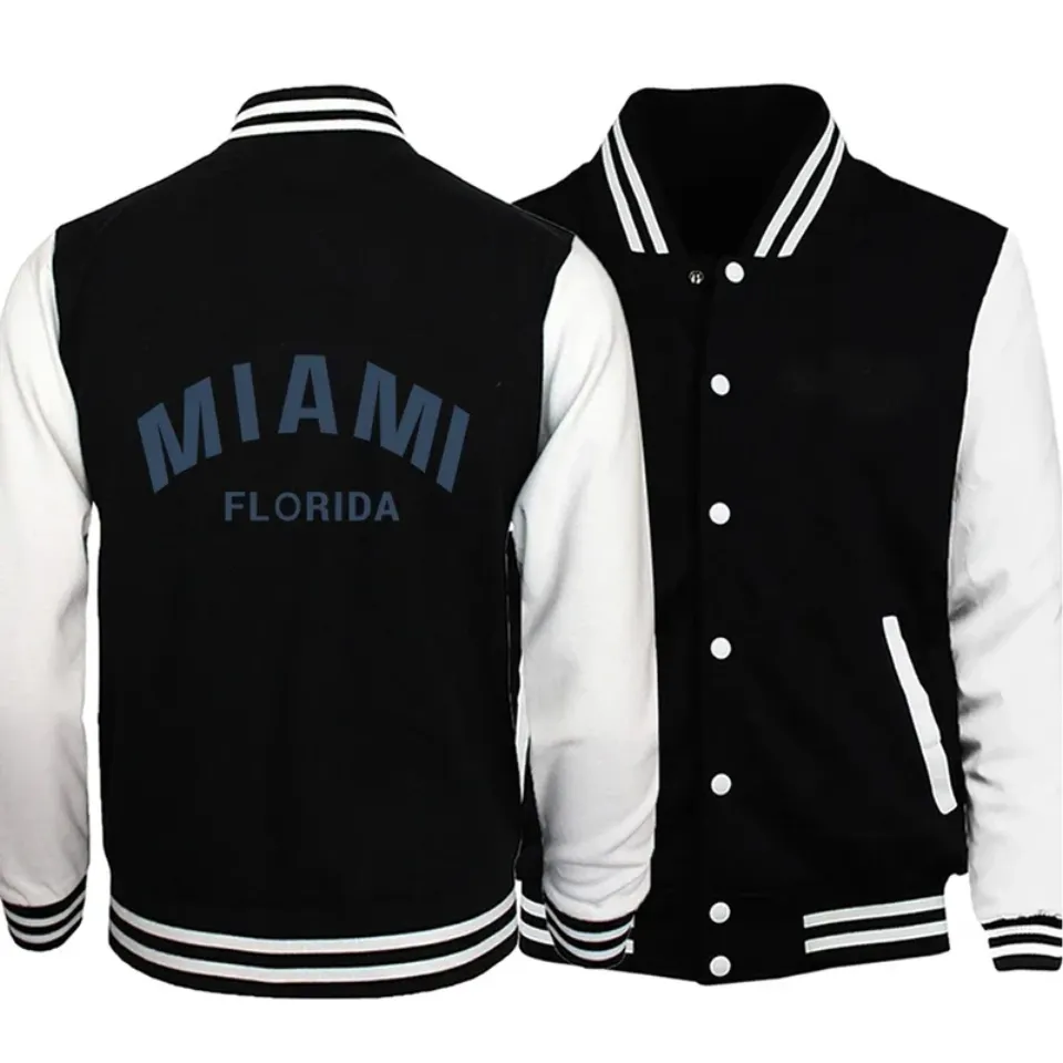 Miami Florida Letter Printing Jacket, Autumn Casual Men Baseball Jacket