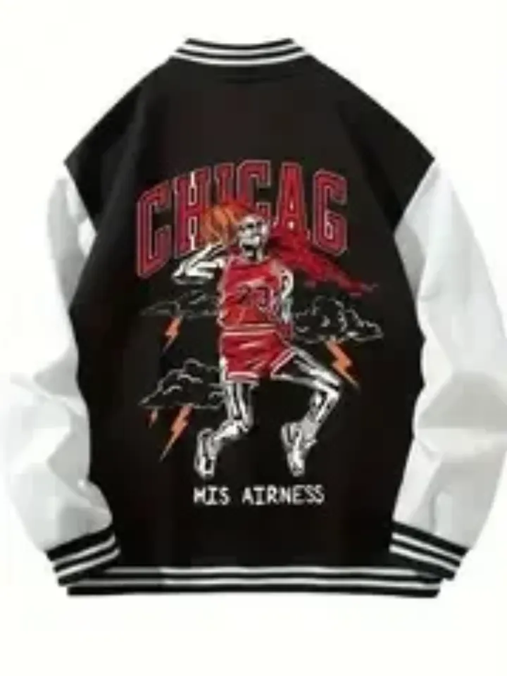 Men's Basketball Varsity Jacket - Color Block Button Up Spring/Fall Baseball Jacket