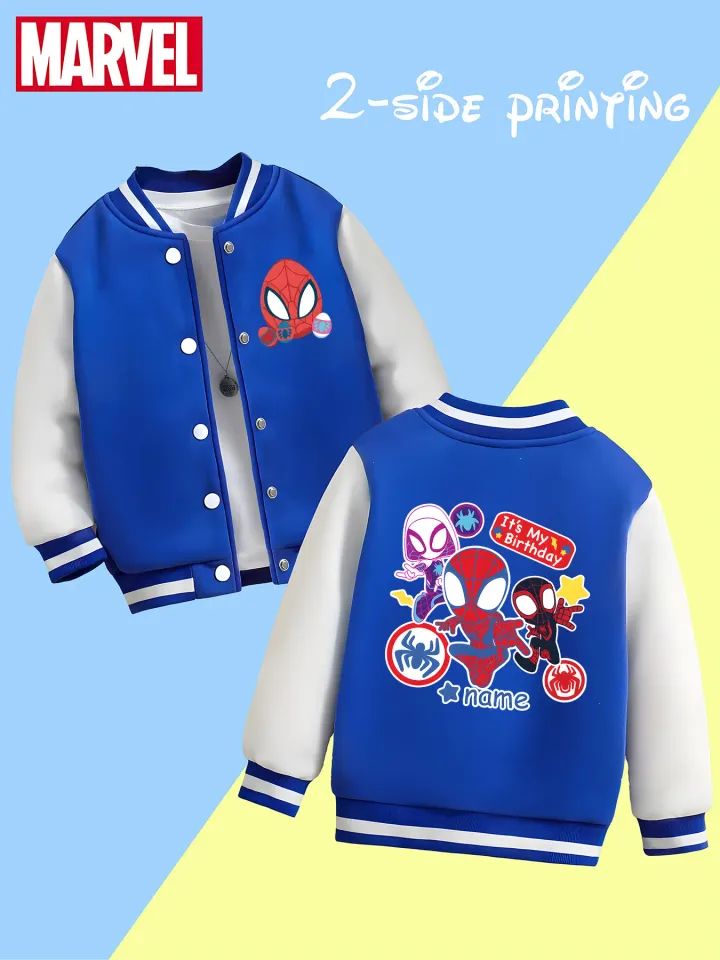 Marvel children's baseball jacket - Spider-Man family theme print, rich double-sided pattern, suitable for school, playin