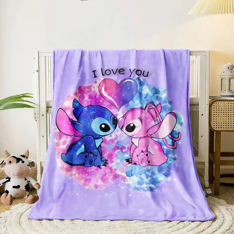 Stitch Cartoon HD Printed Flannel Thin Blanket.Four Season Blanket.for Sofa,bed,living Rooms,travel,Picnic,office Blanket Gifts