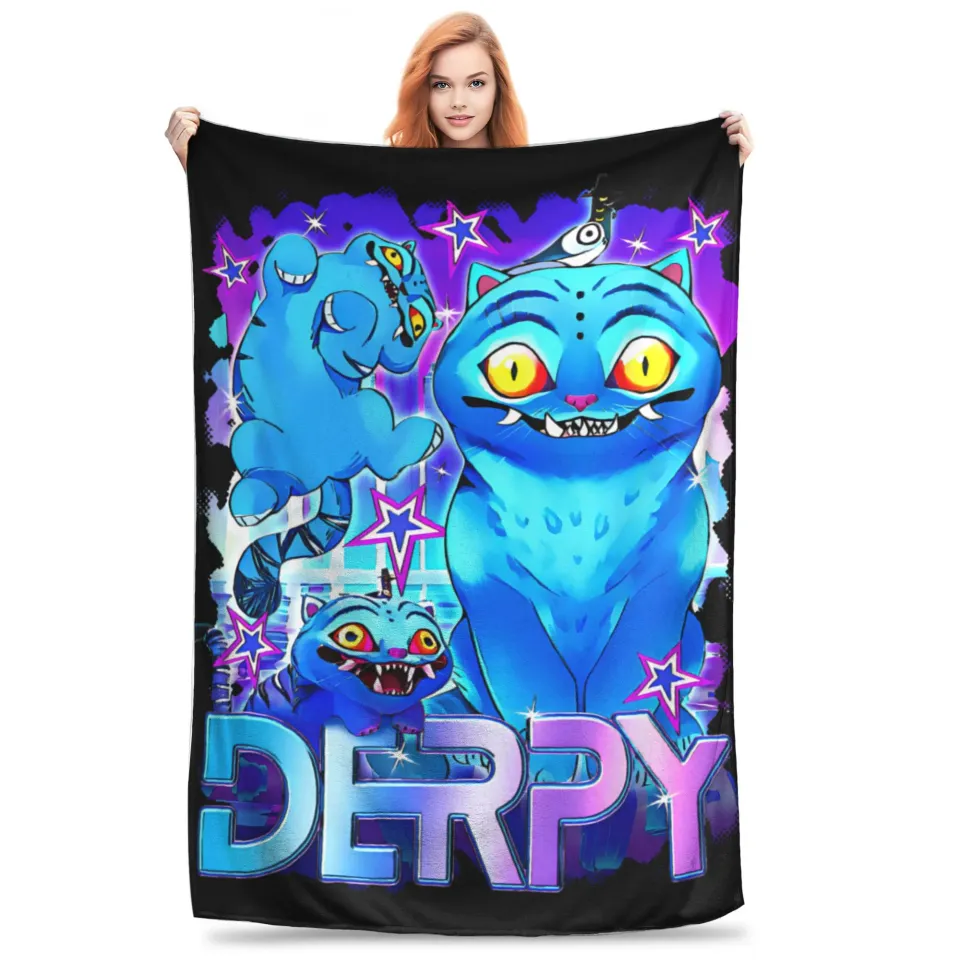 Huntrix Anime Cute Blue Tiger Derpy Fleece Blanket