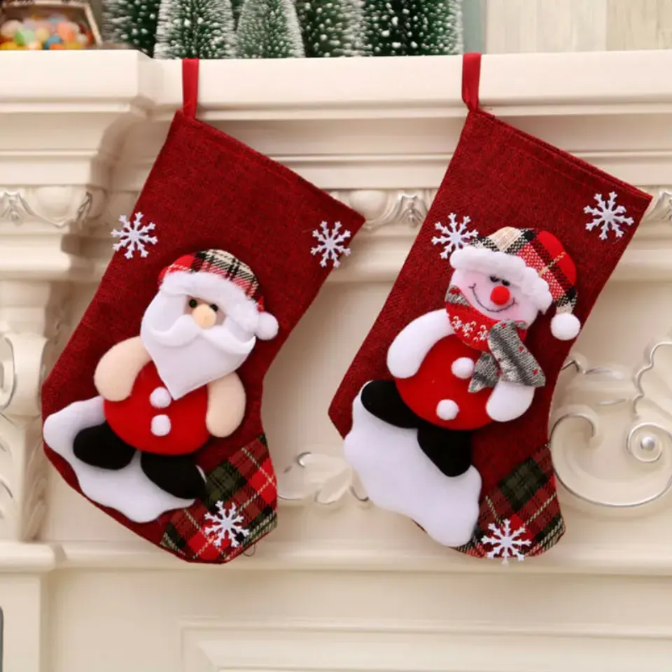New Christmas Gift Stockings Santa Elk Fabric Gift Socks Christmas Lovely Bag for Children Fireplace Tree Christmas Decoration
