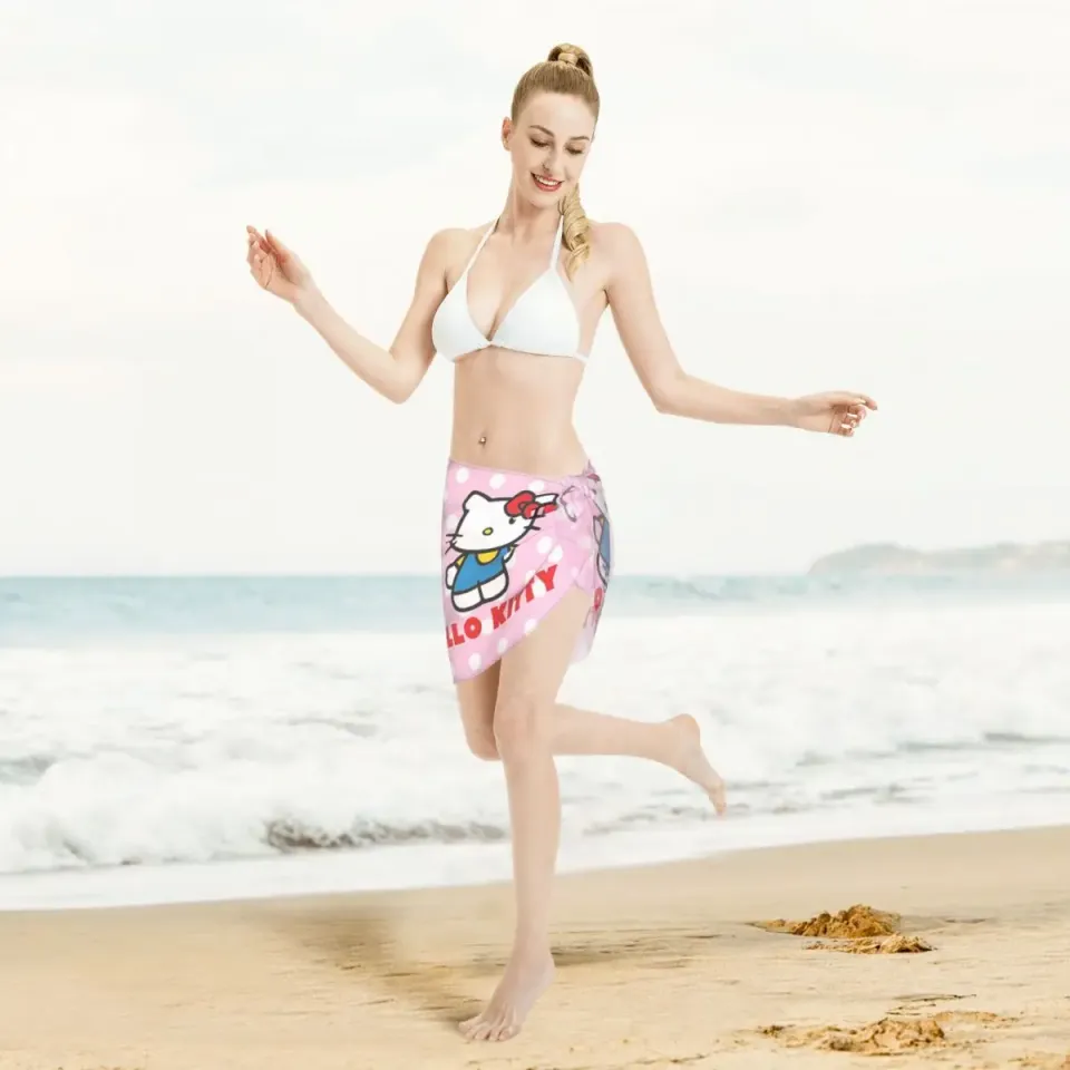 Hello Kitty Catoon Cat Sarong Wraps for Women Swimsuit Coverup Sheer Beach Bathing Suit Chiffon Cover Up Skirt for Swimwear