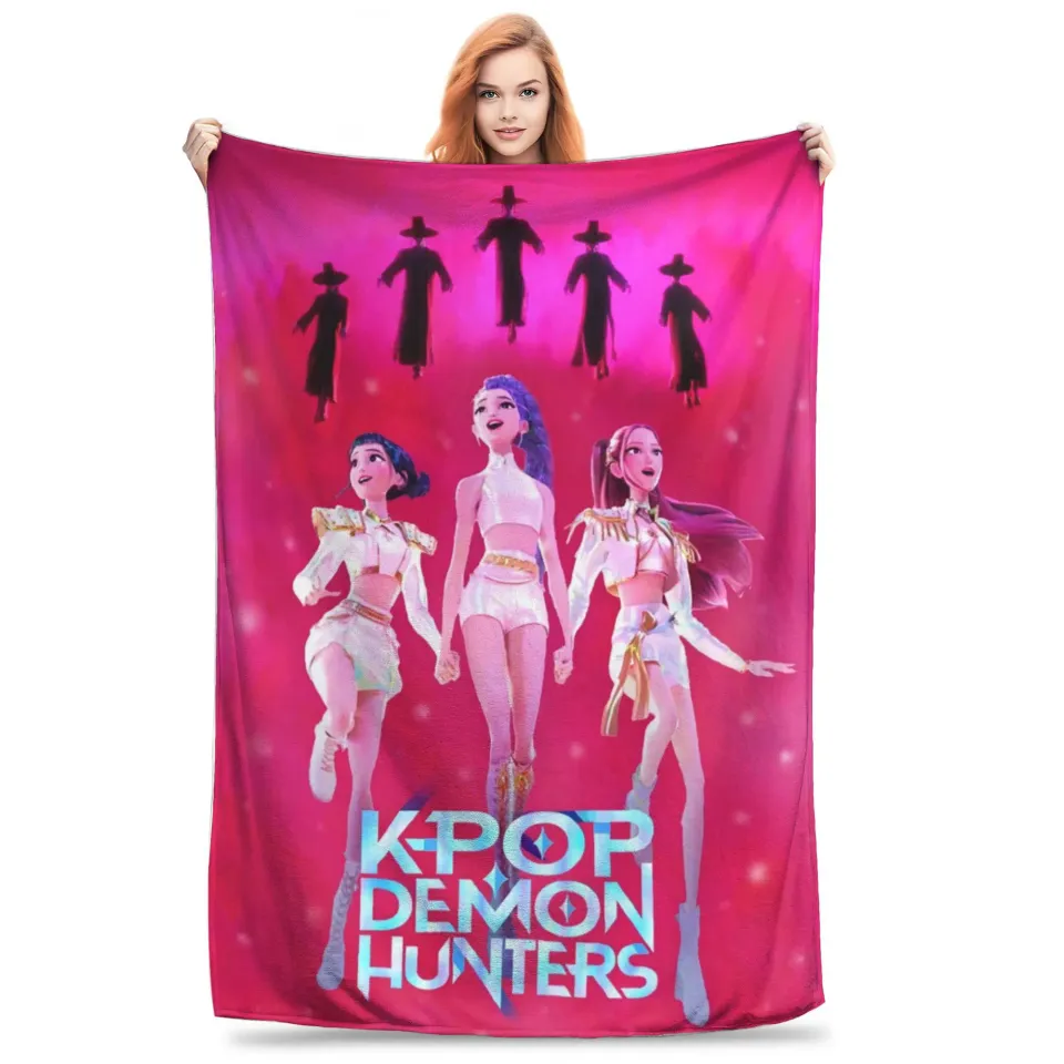 Warm BlanketKids Travel K pop Demon Hunters Throw Blanket  Flannel Bedspread For Outdoor Comfortable Sofa Bed Cover