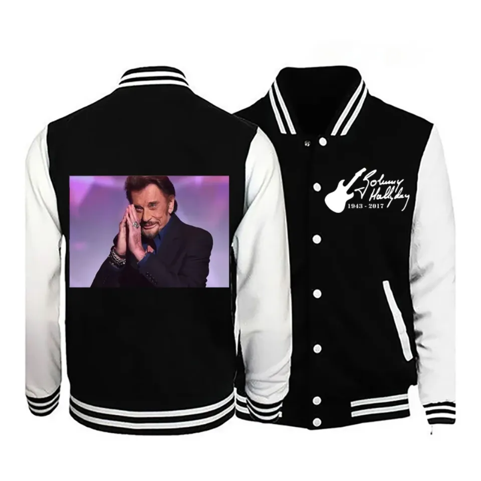2025 Johnny Hallyday New Men's Long-Sleeved Casual Bomber Jacket Baseball Uniform Jacket