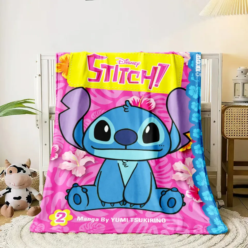 Stitch Cartoon HD Printed Flannel Thin Blanket.Four Season Blanket.for Sofa,bed,living Rooms,travel,Picnic,office Blanket Gifts