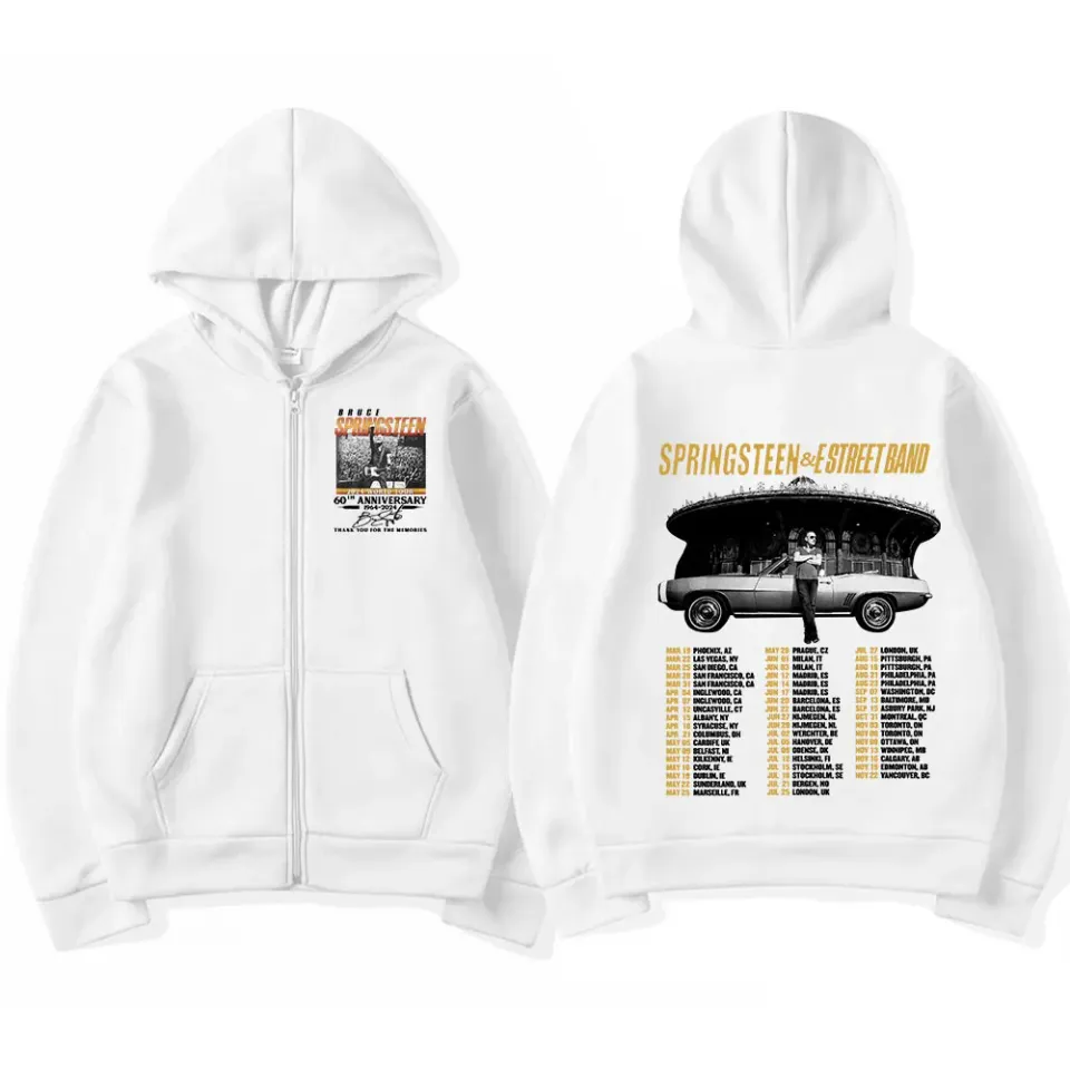 Bruce Springsteen and E Street Band 2024 Tour Zipper Hoodies Men's Women's Fashion Vintage Zip Up Sweatshirts Jackets Streetwear