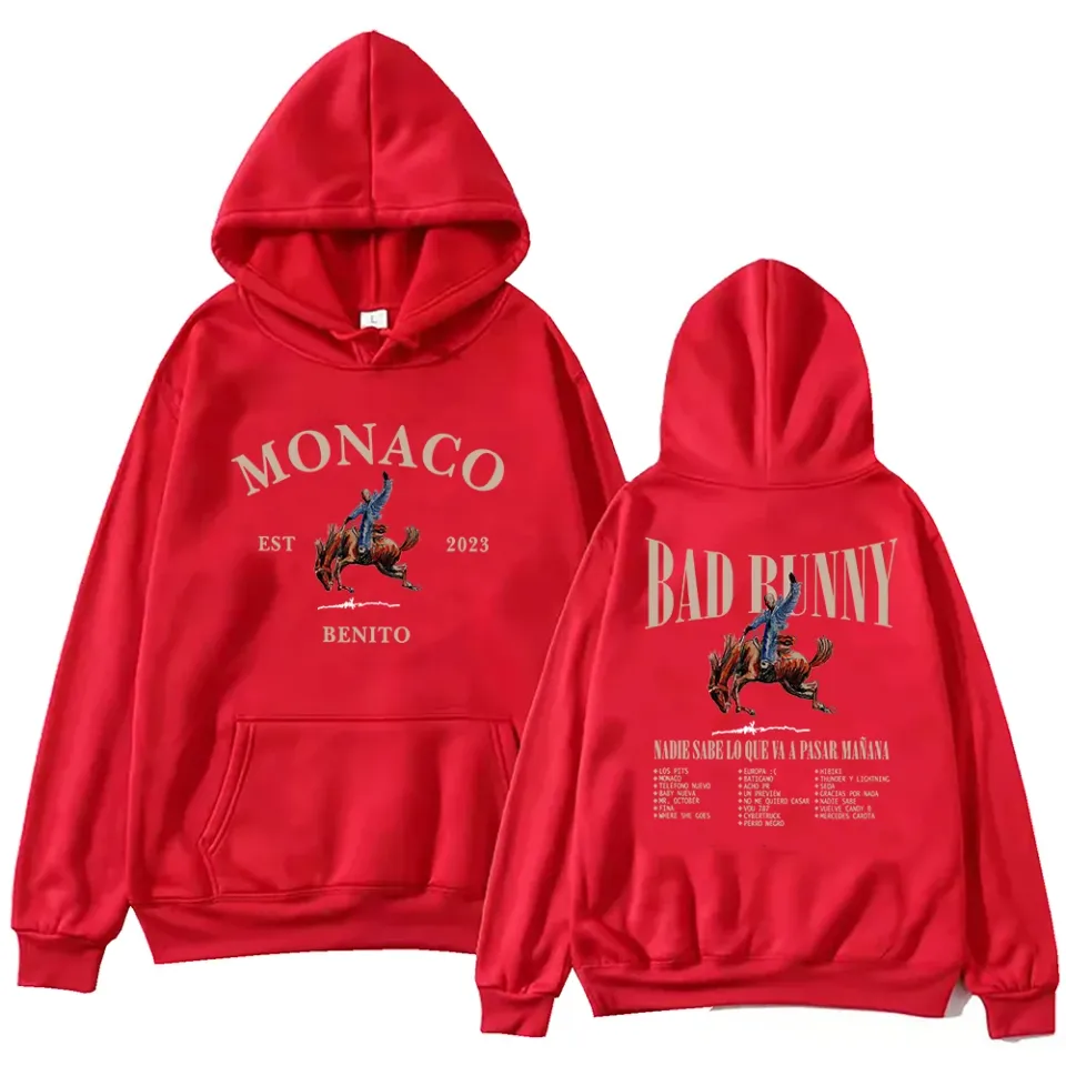 Bad Bunny Monaco Hoodie Harajuku Pullover Tops Sweatshirt Fans Gift