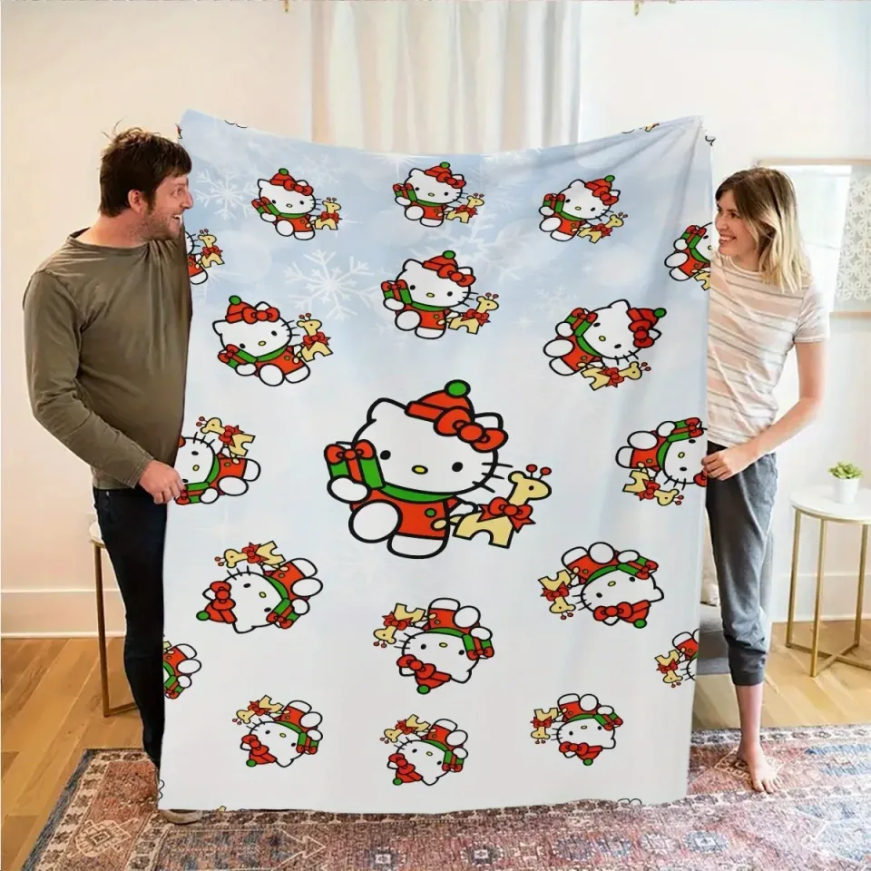 Sanrio Hello Kitty Fleece Blanket for Christmas, Cute and Warm Winter Throw