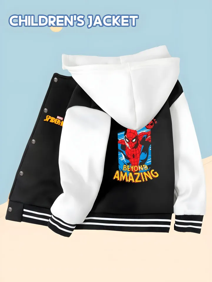 Marvel Boys Baseball Jacket - Wolverine, classic black and white, soft fabric, warm and comfortable, skin-friendly, fashi