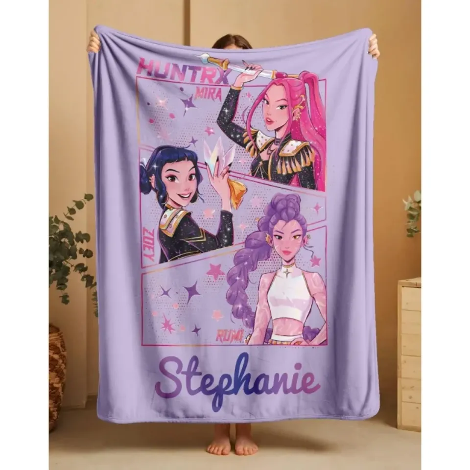 KPOP Gift Flannel Blanket Name Custom D-Demon-Hunters Blankets For Office Sofa Camping Birthday Gifts For Girls Home Decor