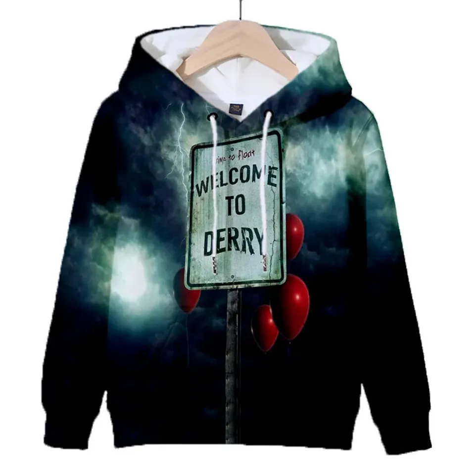 Welcome to Derry 3D Digital Print Custom Hooded Top Provided Image Can DIY Long-sleeved Polyester Adult Hat Fabric Hoodies Y2k
