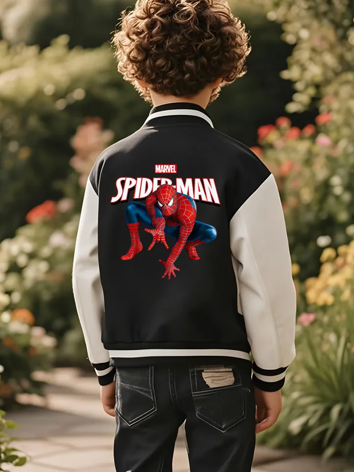 Marvel Boys' Baseball Jacket - Reversible Spider-Man Graphic, Soft Fabric