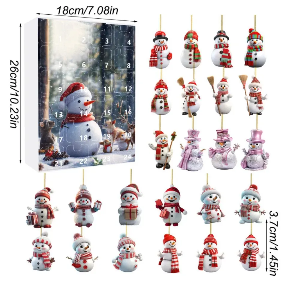 Christmas Countdown Blind Box Cute Snowman Acrylic Pendant Ornament Christmas Advent Calendar Blind Box