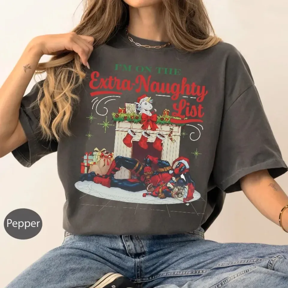 Marvel Deadpool Naughty Christmas Fun T-shirt, Marvel Party Christmas Four Seasons Pure Cotton Suitable for Men and Women