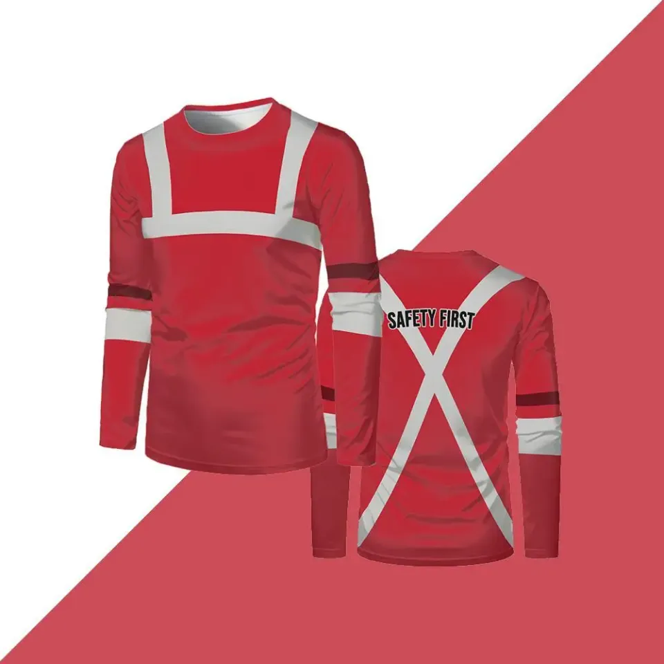 High-quality Safety Workwear Outdoor Worker Safety-first Printed Long-sleeved T-shirt Autumn Men's Loose Round Neck Work Shirt