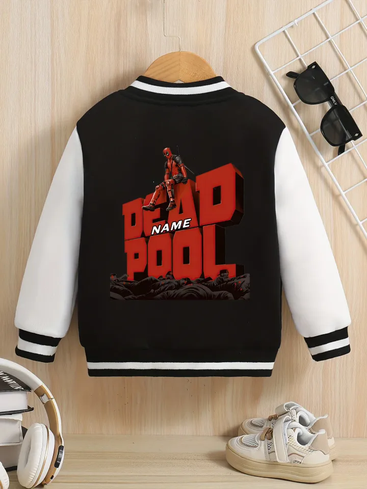 Marvel boys' baseball jacket - Deadpool 3D lettering print, double-sided to highlight individual style, suitable for dail