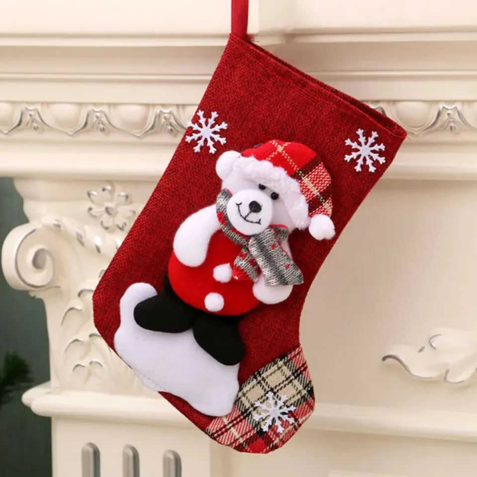 New Christmas Gift Stockings Santa Elk Fabric Gift Socks Christmas Lovely Bag for Children Fireplace Tree Christmas Decoration