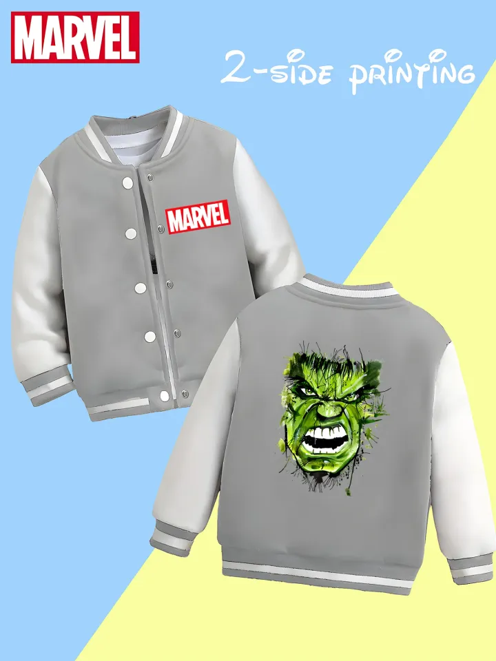 Marvel Boys' Baseball Jacket - Incredible Hulk Print, Double-Sided Pattern, Comfortable Fabric, Black and White, Fashiona
