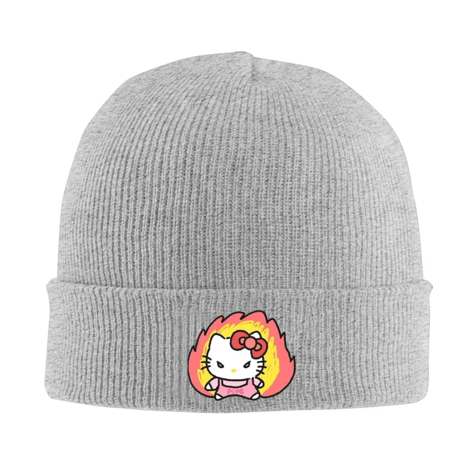 Angry Expression Hello Kitty Knit Beanie Hat Unisex Autumn Winter Head Wrap