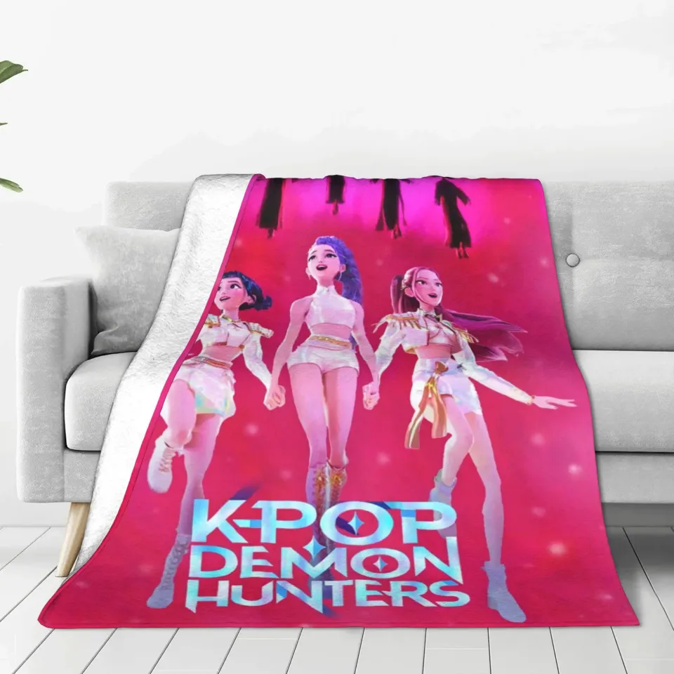 Warm BlanketKids Travel K pop Demon Hunters Throw Blanket  Flannel Bedspread For Outdoor Comfortable Sofa Bed Cover