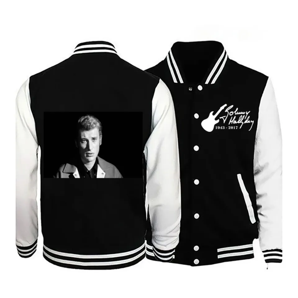 2025 Johnny Hallyday New Men's Long-Sleeved Casual Bomber Jacket Baseball Uniform Jacket