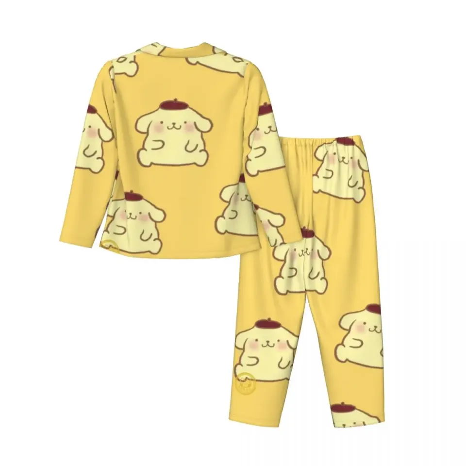 Sanrio Pompompurin Women's Pajamas Set Button Down Pajama 2 Piece Suit Pyjama Femme Nightwear Loungewear