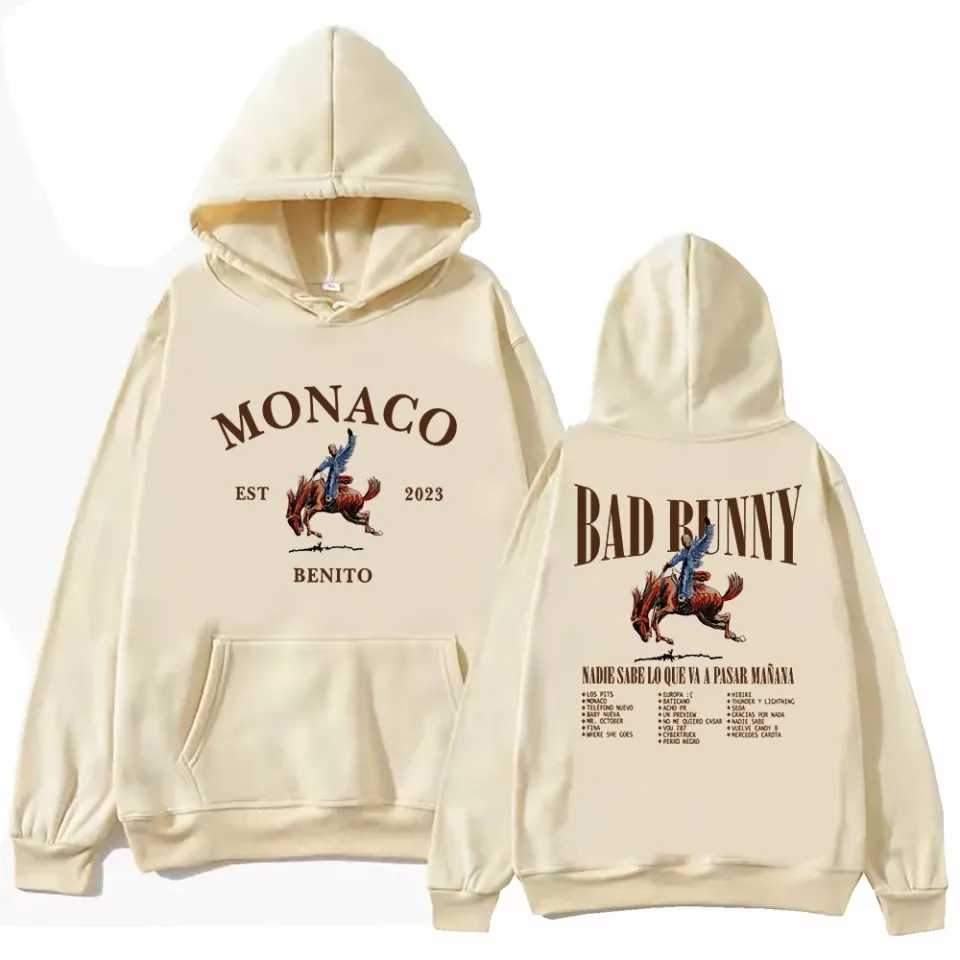 Bad Bunny Monaco Hoodie Harajuku Pullover Tops Sweatshirt Fans Gift