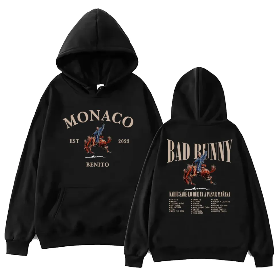 Bad Bunny Monaco Hoodie Harajuku Pullover Tops Sweatshirt Fans Gift
