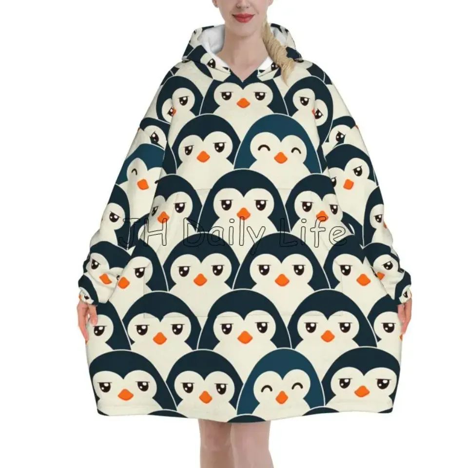 Penguin Wearable Flannel Blanket Hoodie