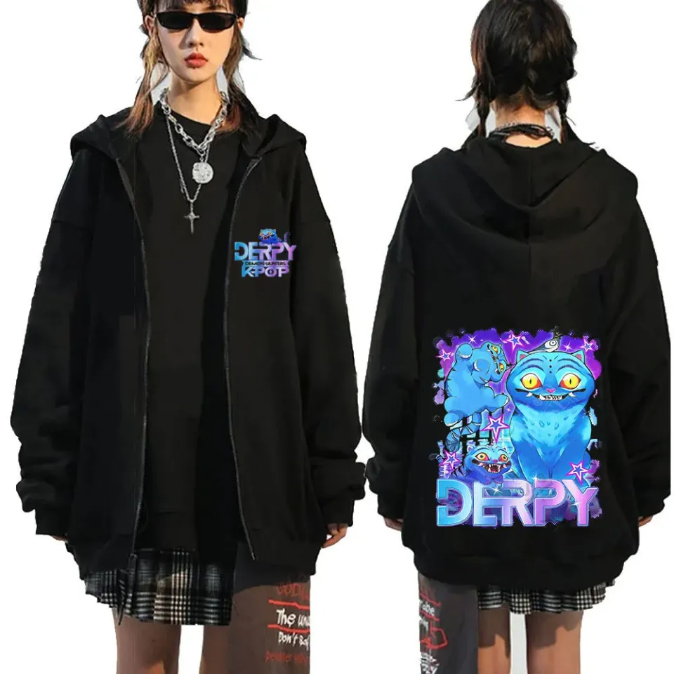 KPop Demon Hunters Derpy Tiger Graphic Zipper Hoodies