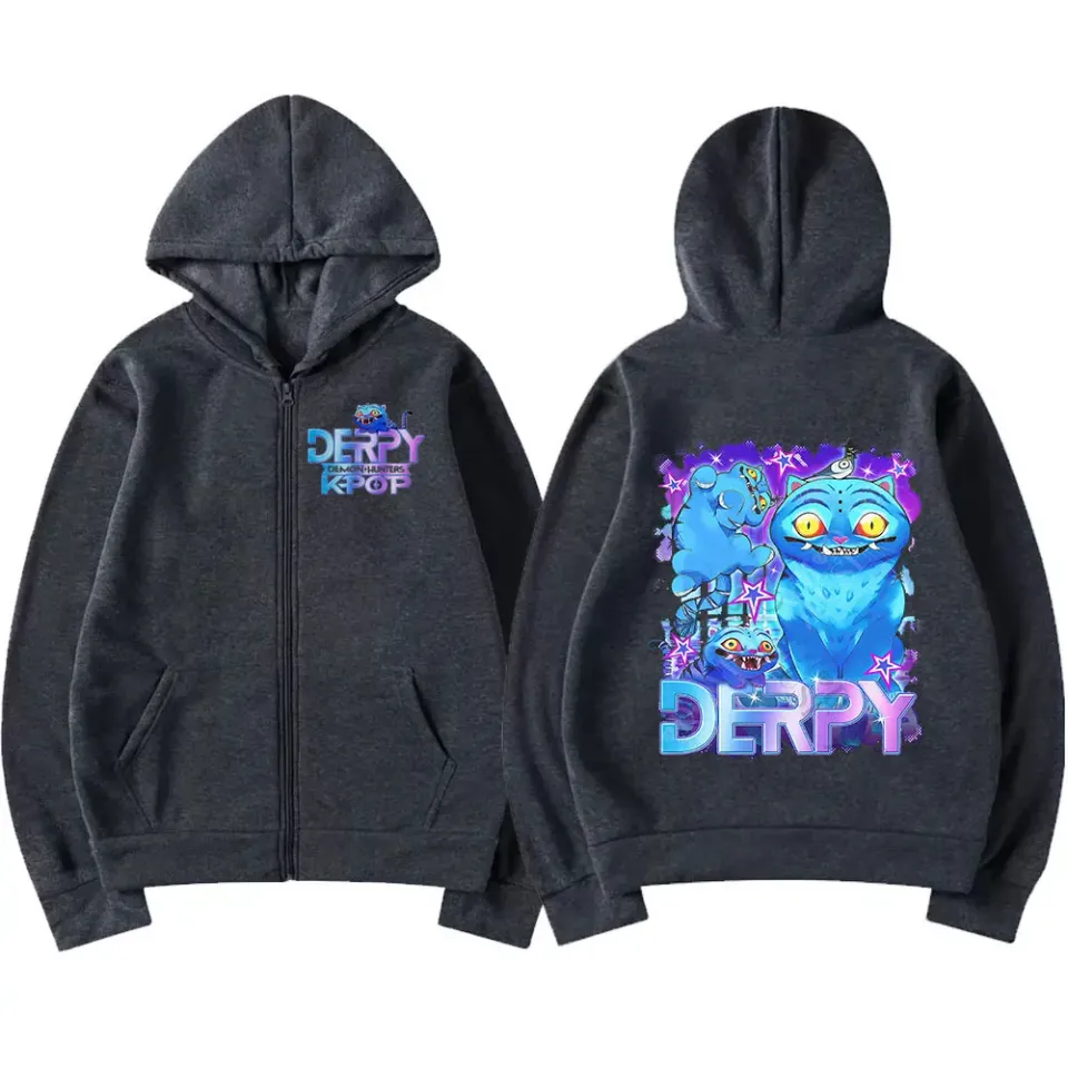KPop Demon Hunters Derpy Tiger Graphic Zipper Hoodies
