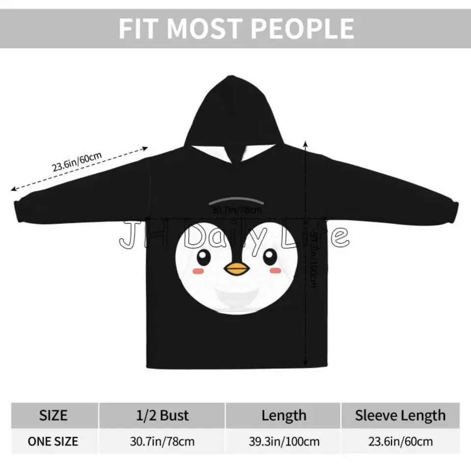 Penguin Wearable Flannel Blanket Hoodie