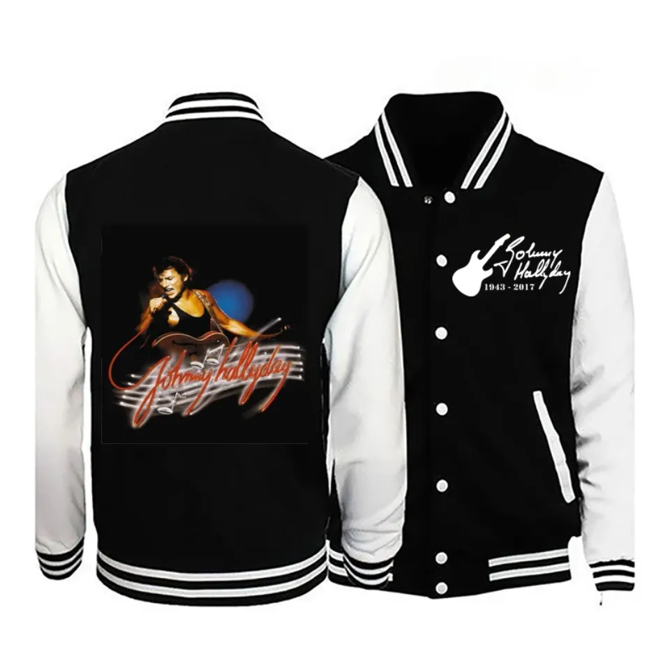 2025 Johnny Hallyday New Men's Long-Sleeved Casual Bomber Jacket Baseball Uniform Jacket