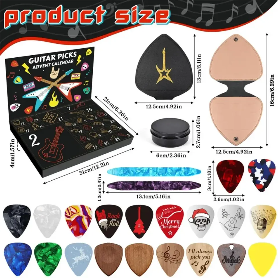 Christmas Guitar Pick Advent Calendar 2025 Christmas Countdown For Guitar Bass Ukulele Player Christmas Gift Surprise Blind Box