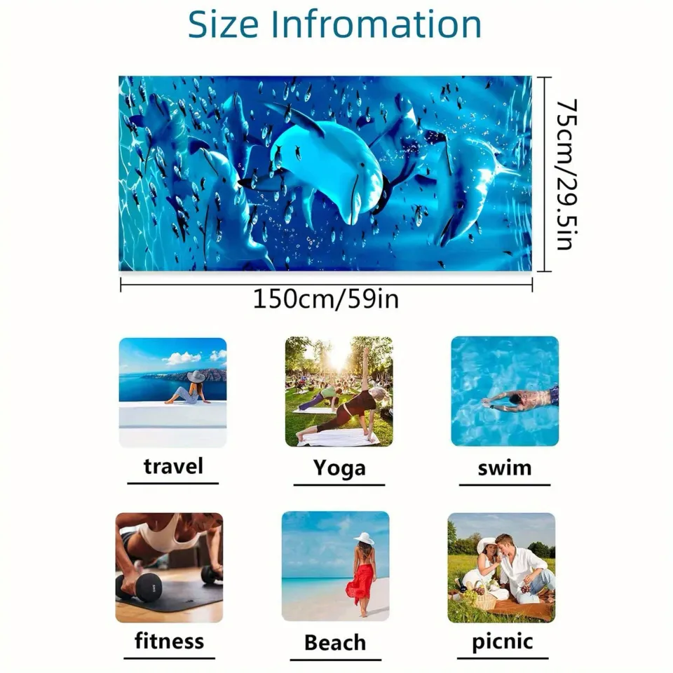 Extra Large Microfiber Beach Towel, Super Absorbent, Quick-Dry, Lightweight, Dolphin & Fish Design,Sun & Wind Protection,Travel