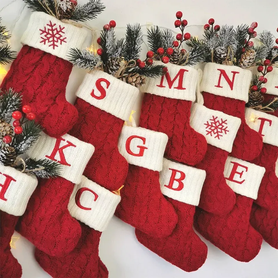 Christmas Boots Letters Christmas Stocking New Knitting Christmas Tree Pendant Decorations SnowflakeChristmas Socks