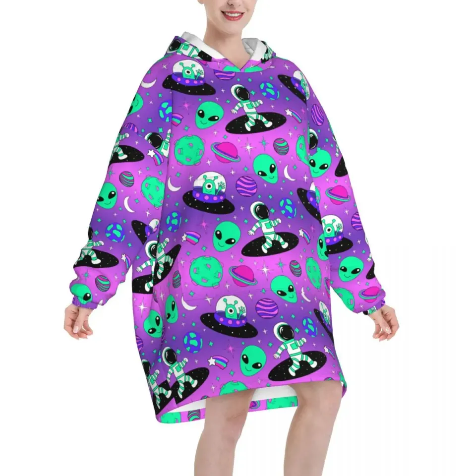 Psychedelic Galaxy Astronauts Alien Wearable Blanket Hoodie